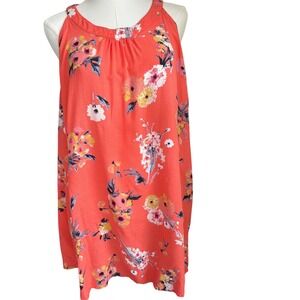 Lane Bryant Womens Plus 18 Coral Floral Sleeveless Keyhole Back Blouse Top